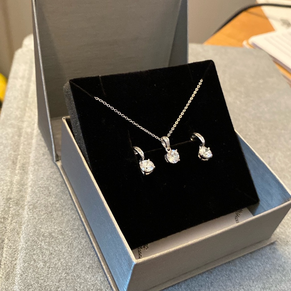 Sterling silver and cubic zirconia earring and necklace set